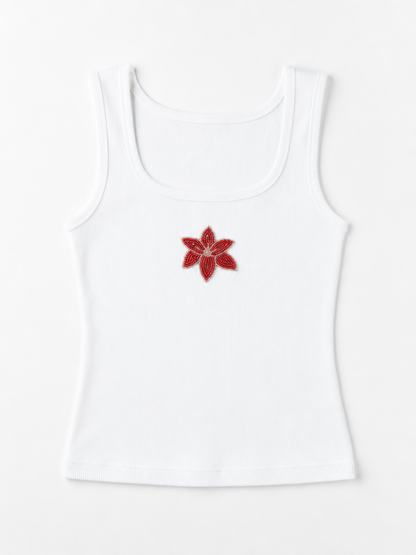 Bow Beaded Ribbed Tank Top