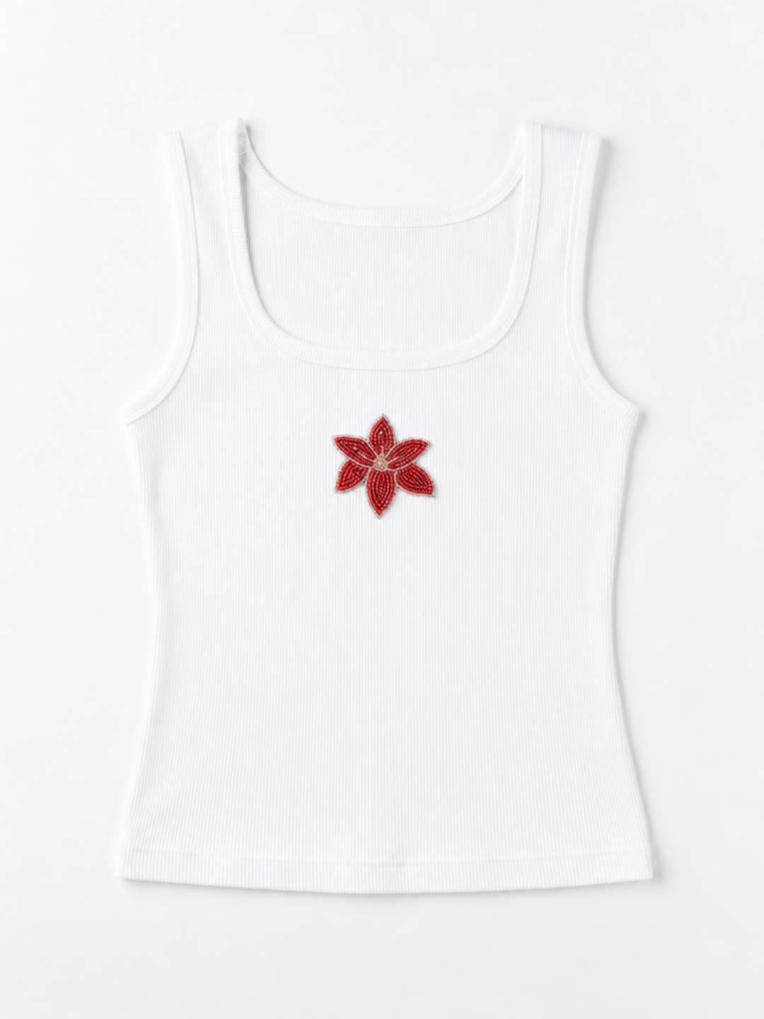 Lips Beaded Ribbed Tank Top