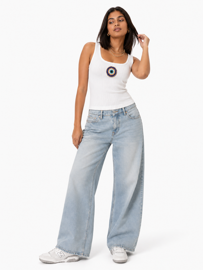 Evil Eye Beaded Ribbed Tank Top