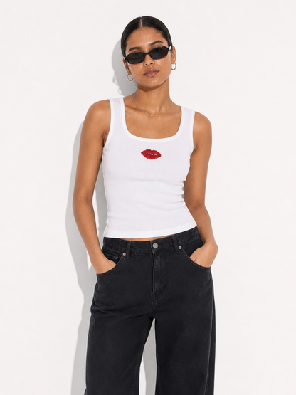 Evil Eye Beaded Ribbed Tank Top