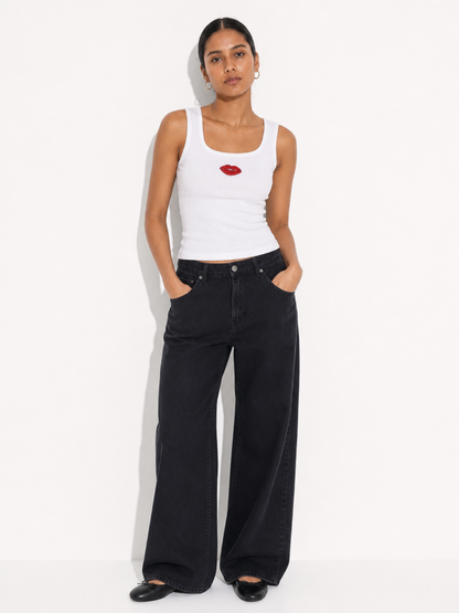 Bow Beaded Ribbed Tank Top