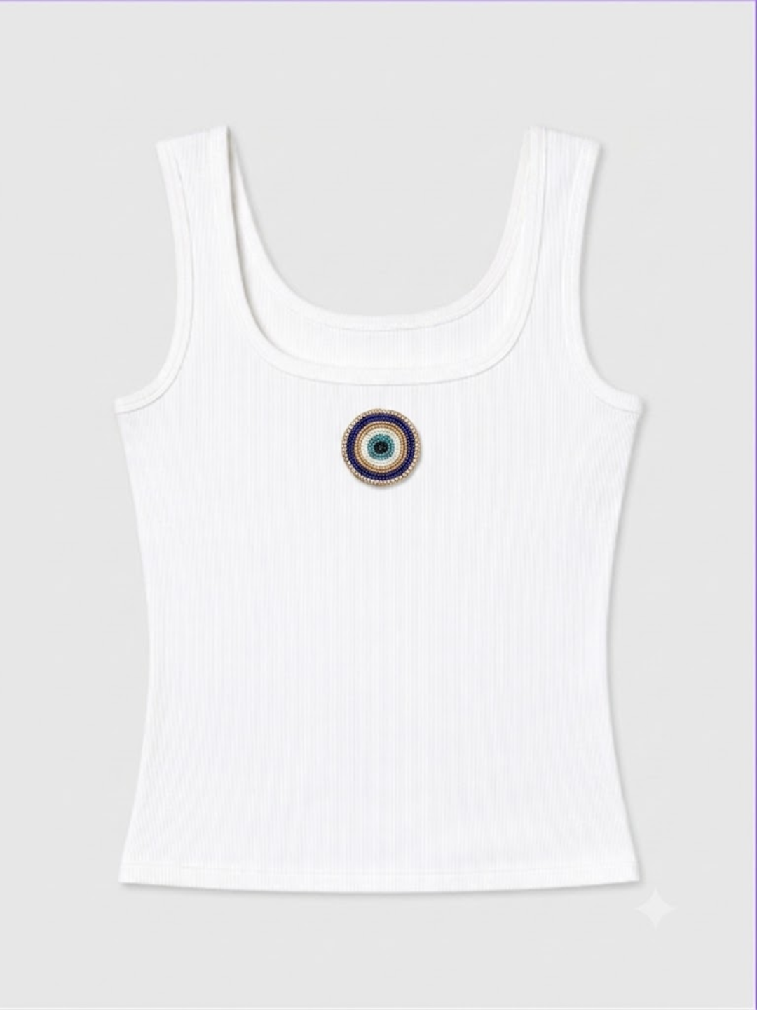 Evil Eye Beaded Ribbed Tank Top
