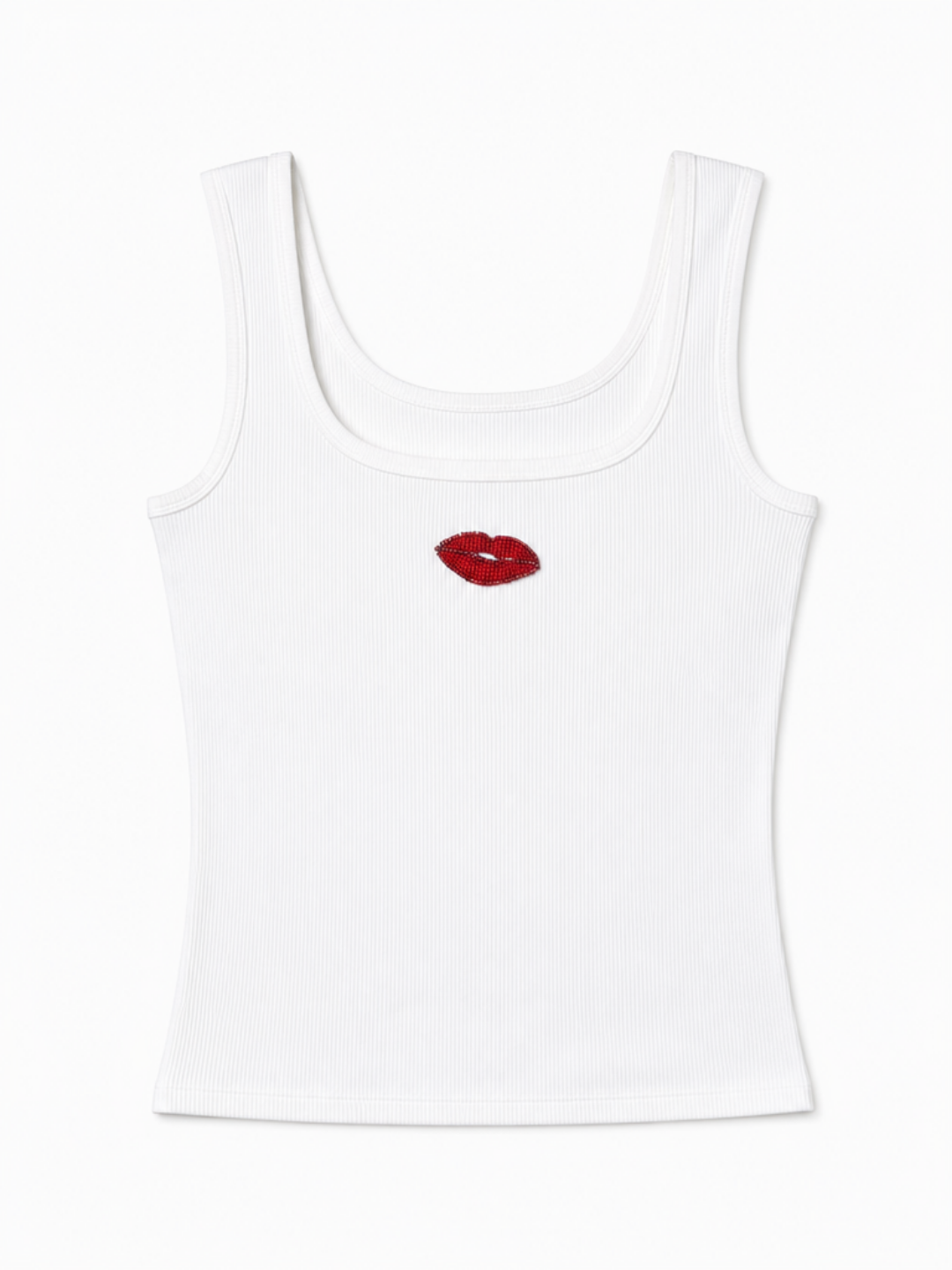 Lips Beaded Ribbed Tank Top