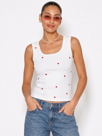 Embroidered Ribbed Tank Top