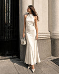 Cowl Neck Satin Maxi Dress in Classic White