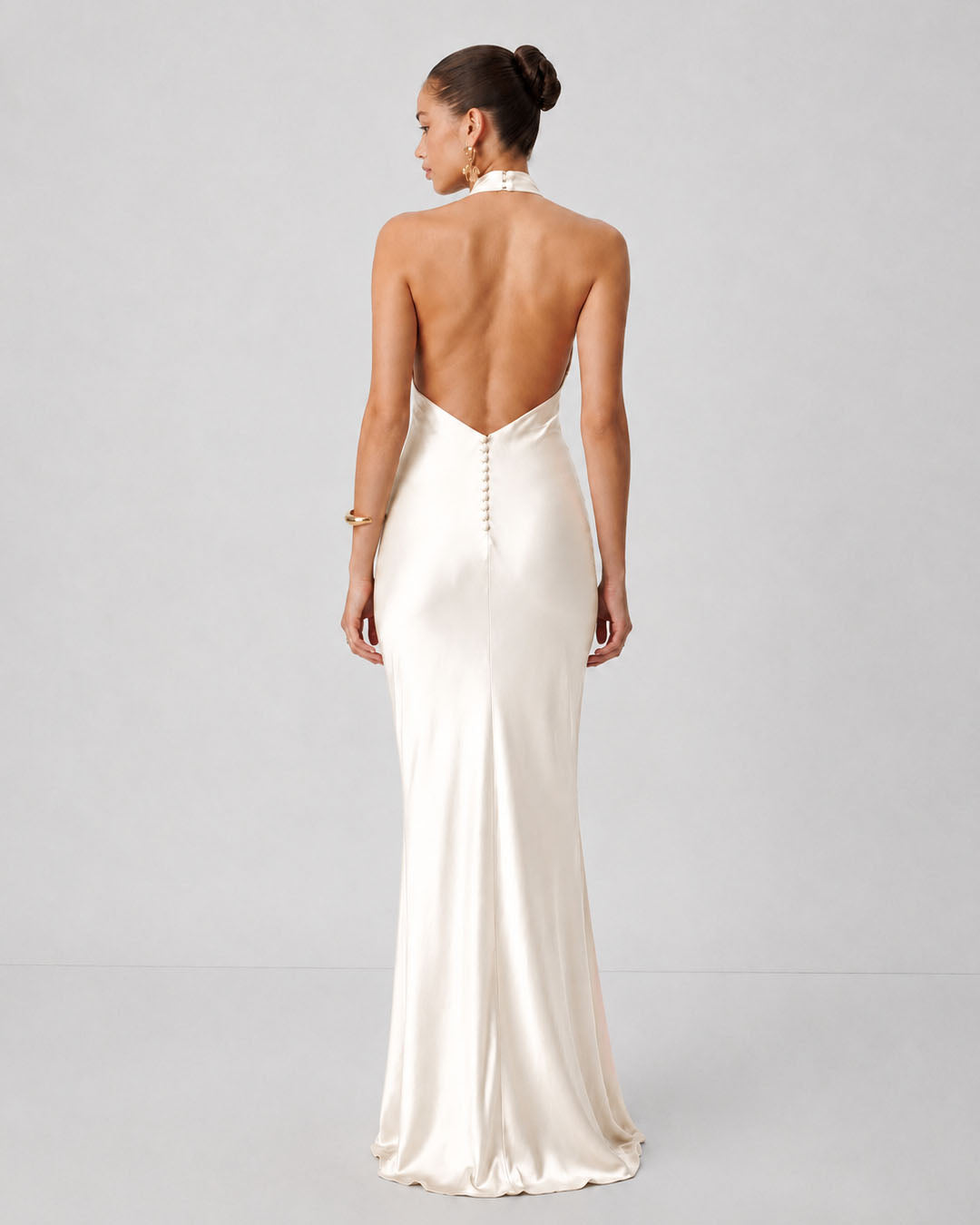 Cowl Neck Satin Maxi Dress in Classic White