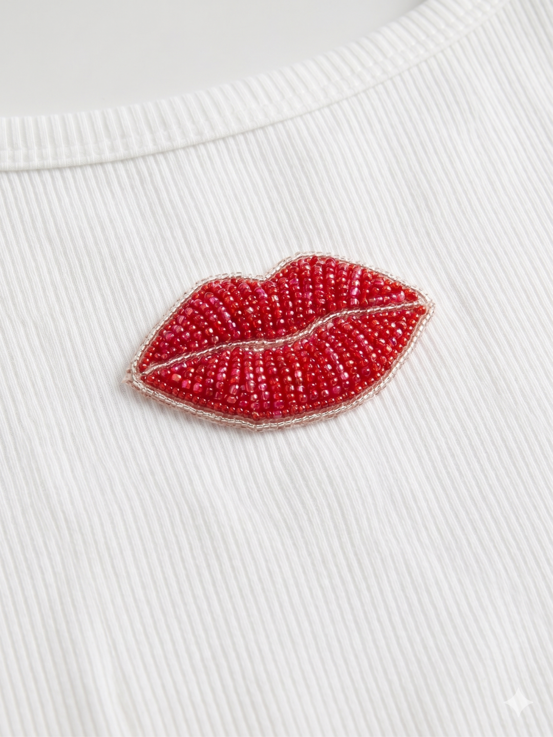Lips Beaded Ribbed Tank Top