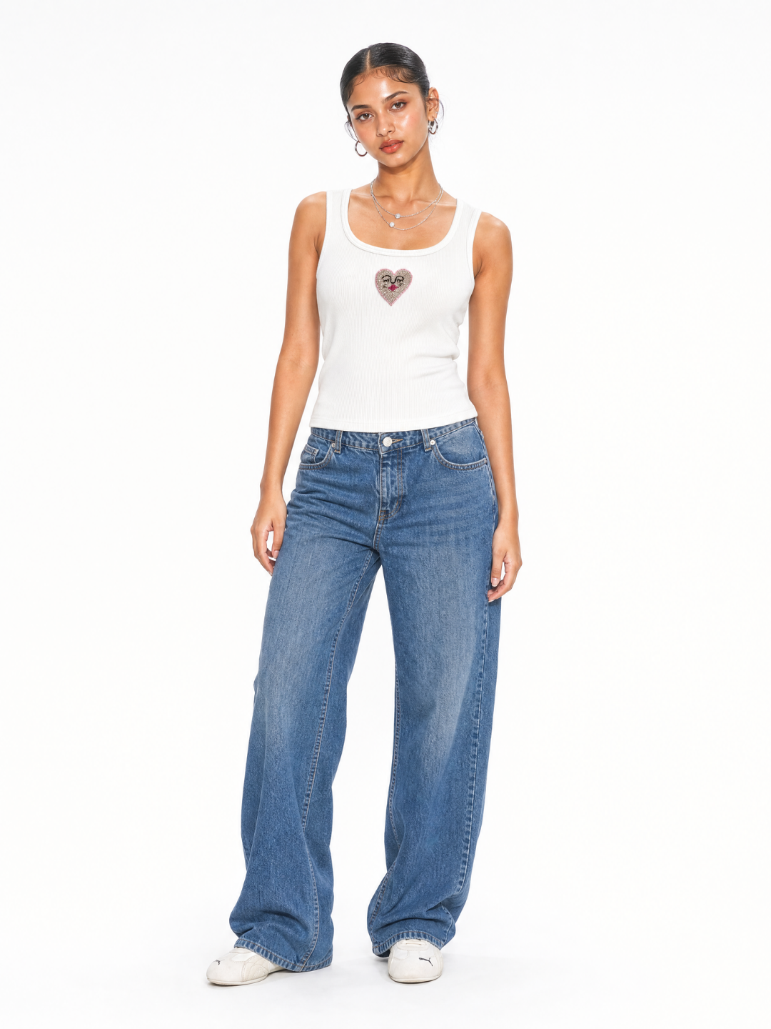 Evil Eye Beaded Ribbed Tank Top