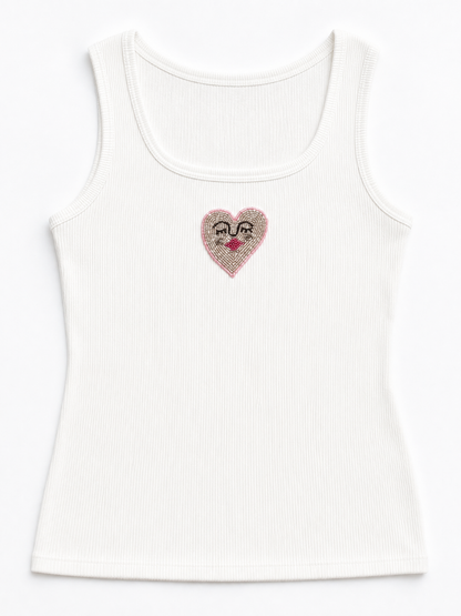 Lips Beaded Ribbed Tank Top