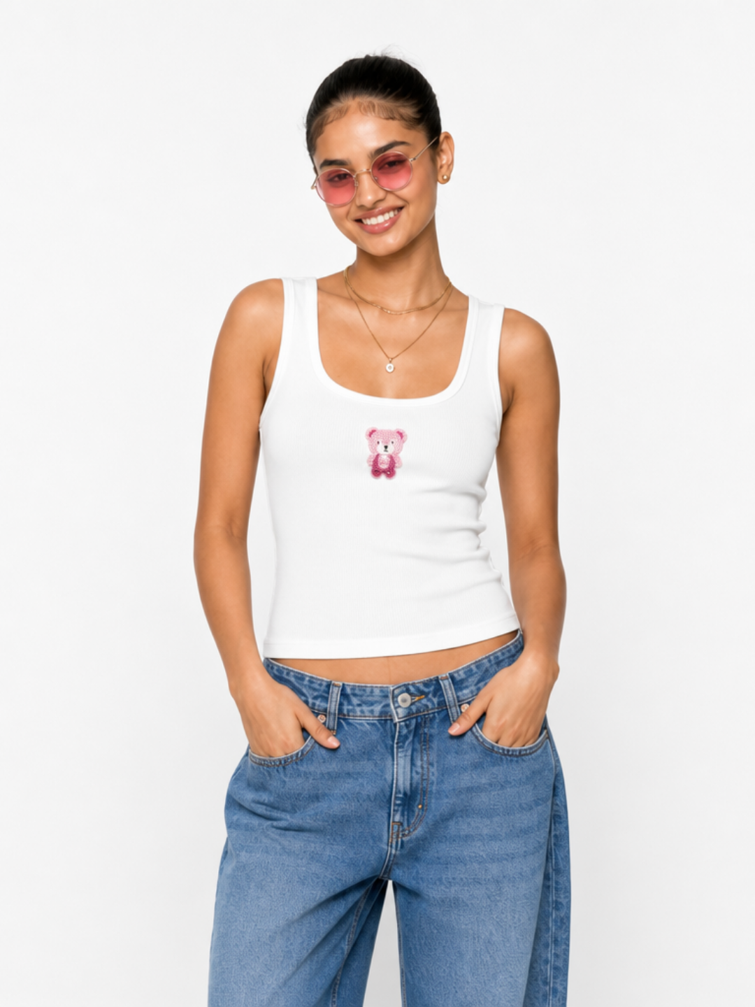 Evil Eye Beaded Ribbed Tank Top
