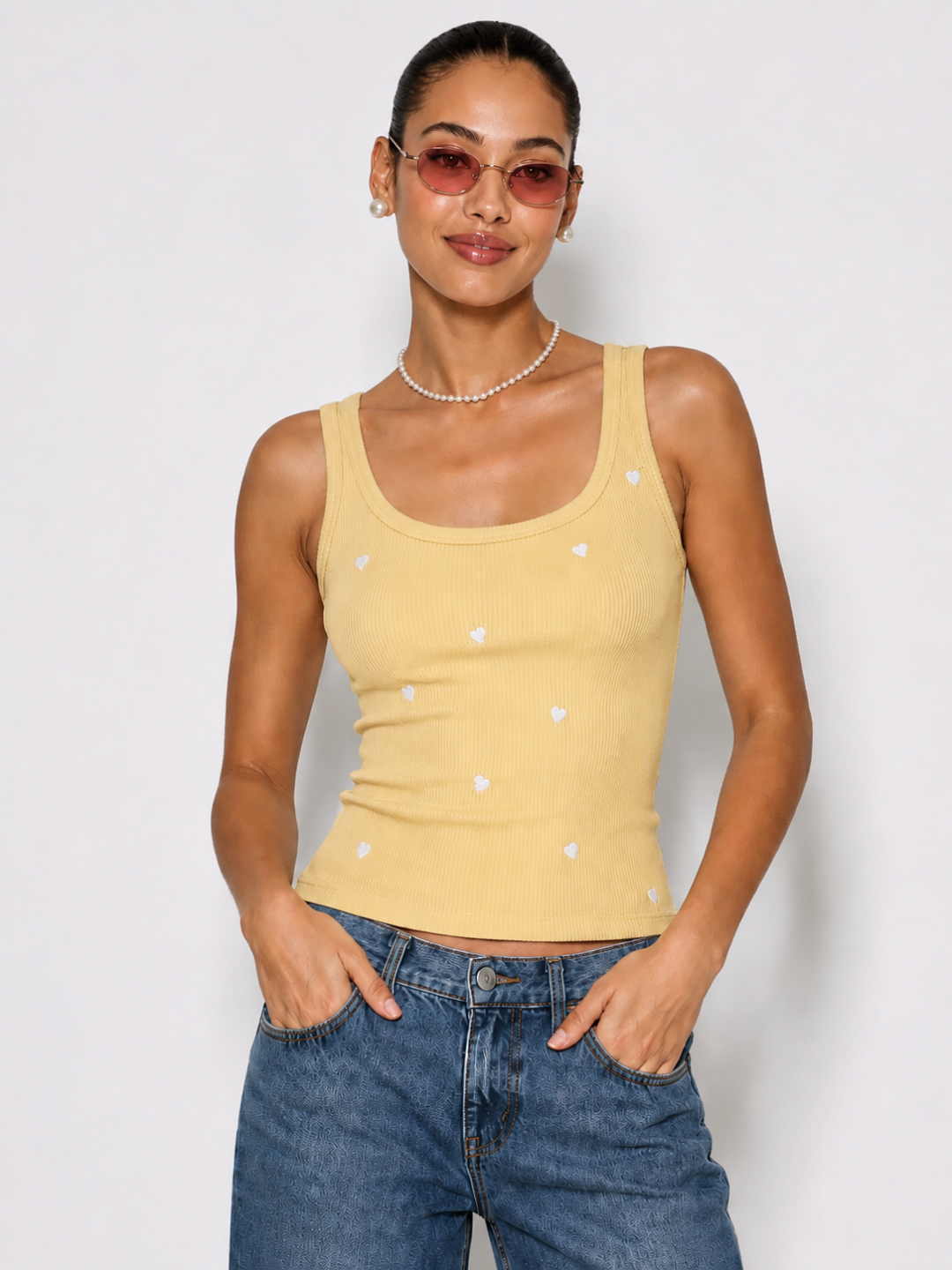 Embroidered Ribbed Tank Top