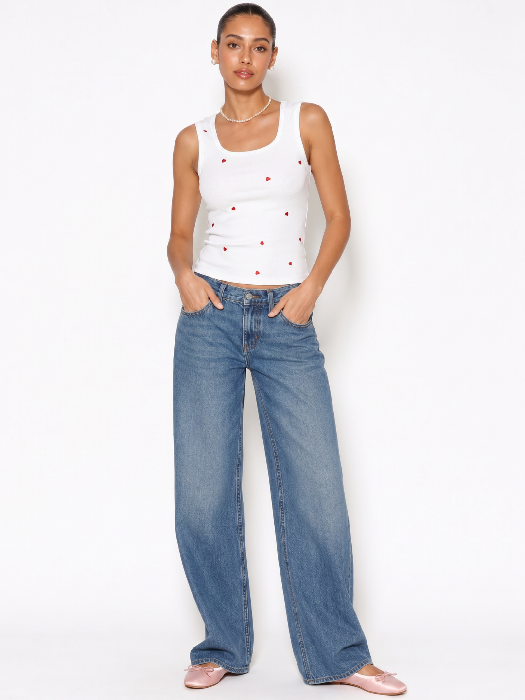 Embroidered Ribbed Tank Top