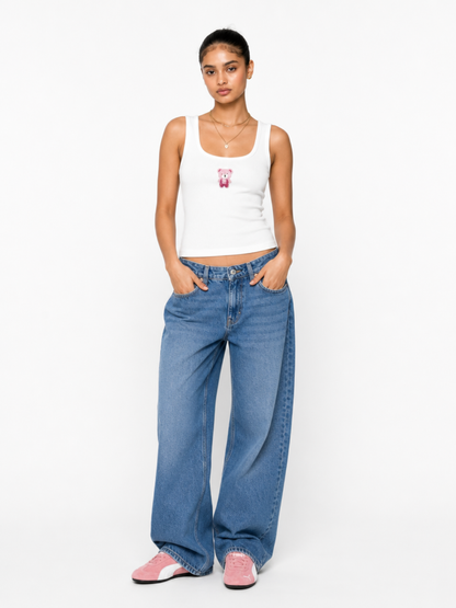 Evil Eye Beaded Ribbed Tank Top