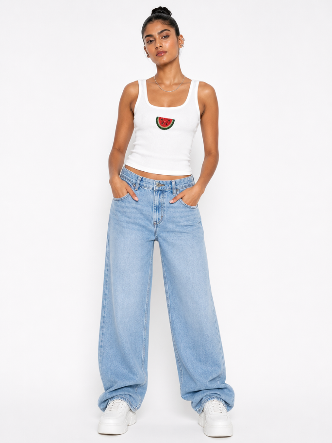Watermelon Beaded Ribbed Tank Top