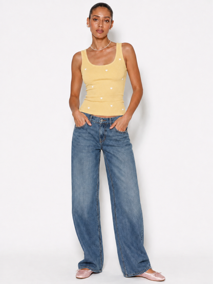 Embroidered Ribbed Tank Top