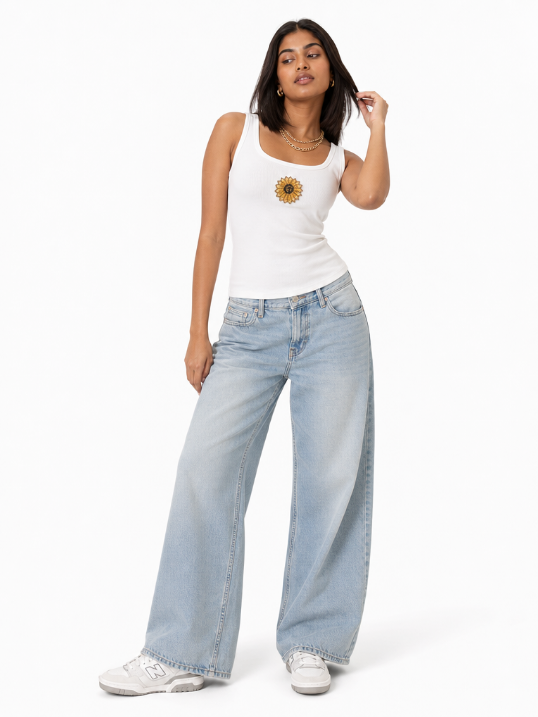 Sunflower Beaded Ribbed Tank Top