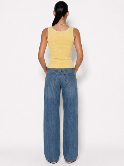 Embroidered Ribbed Tank Top