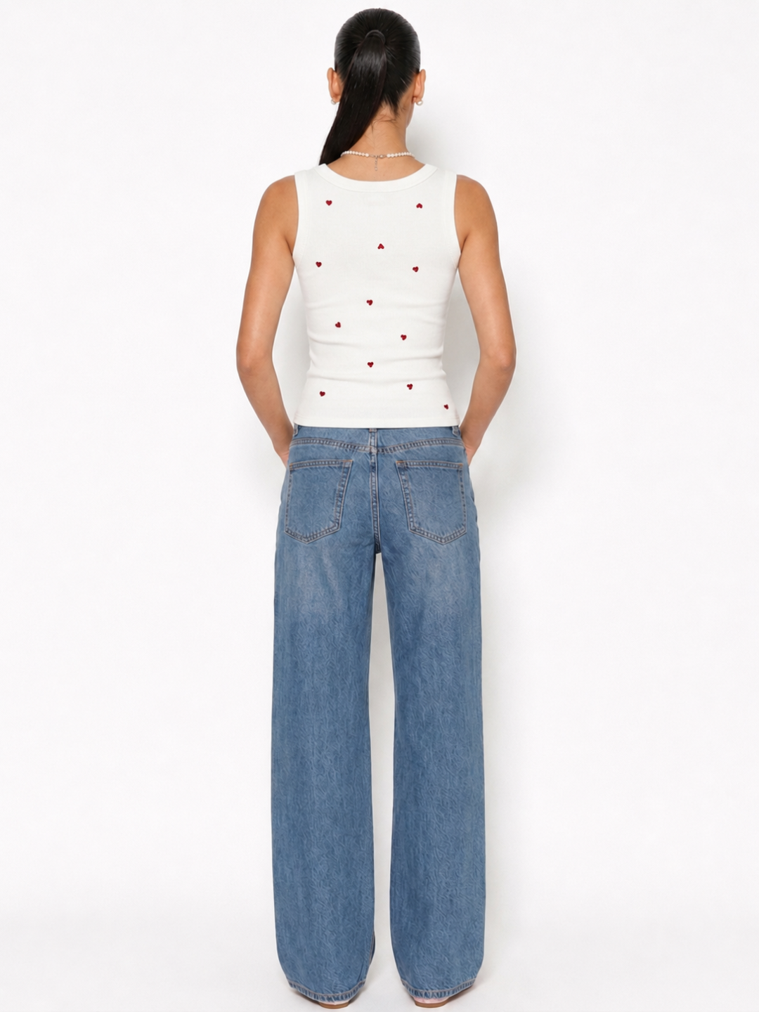 Embroidered Ribbed Tank Top