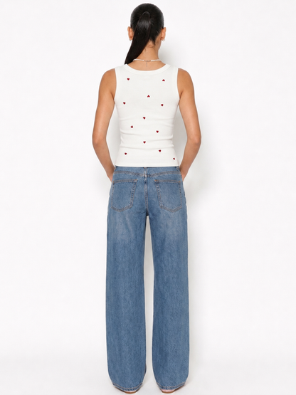 Embroidered Ribbed Tank Top