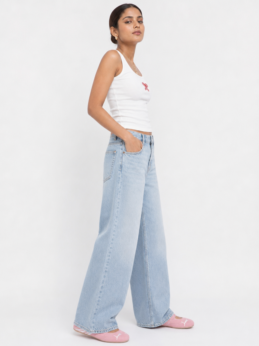 Bow Beaded Ribbed Tank Top