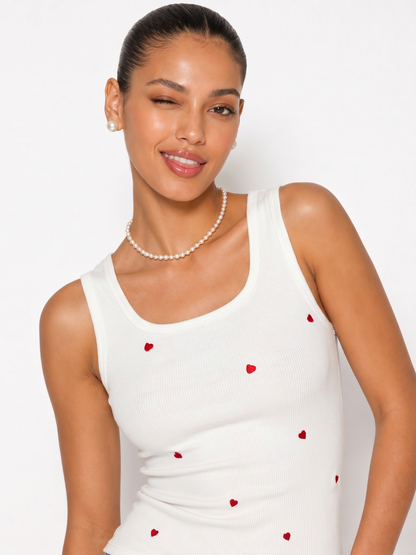 Embroidered Ribbed Tank Top
