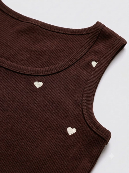 Embroidered Ribbed Tank Top