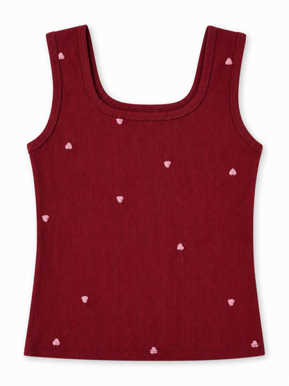 Embroidered Ribbed Tank Top