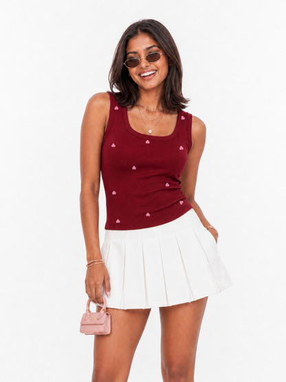 Embroidered Ribbed Tank Top