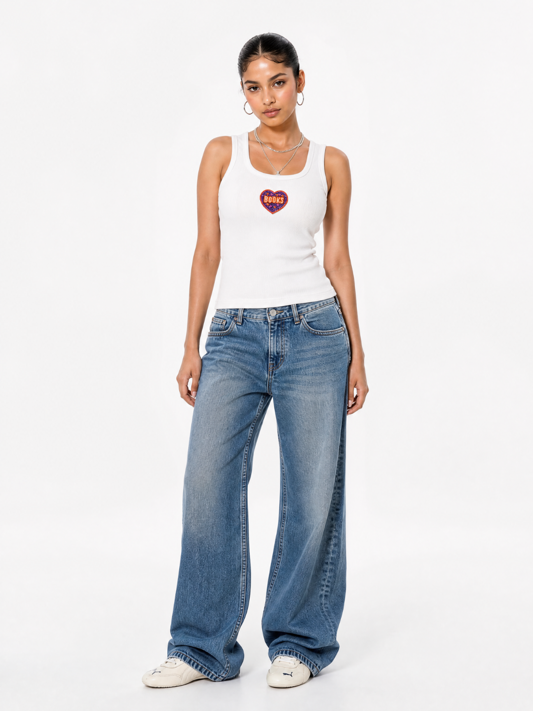 Sunflower Beaded Ribbed Tank Top