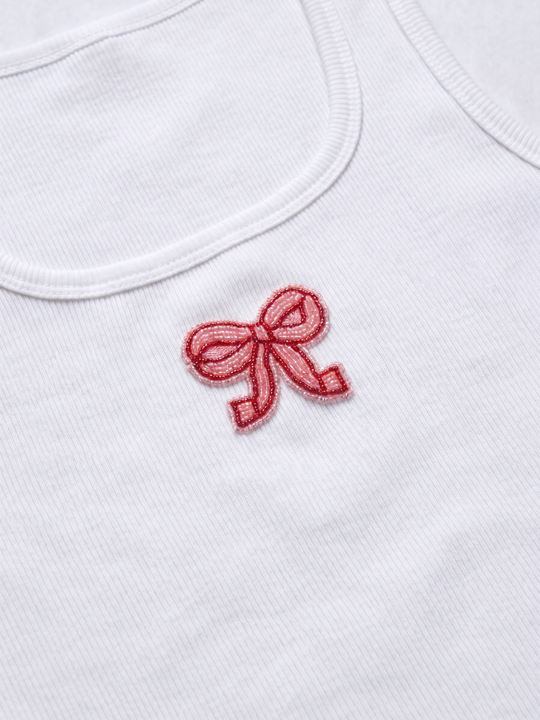 Heart Face Beaded Ribbed Tank Top