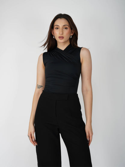 Black Overlap Bodysuit - Glint Bodysuit (Onyx)