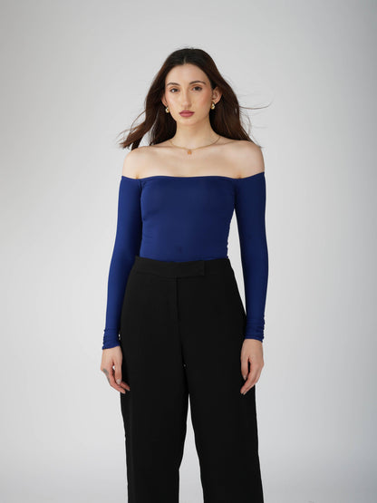 Blue Off-Shoulder Bodysuit - Glaze Bodysuit (Navy)