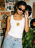 Sunflower Beaded Ribbed Tank Top