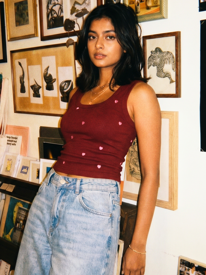 Embroidered Ribbed Tank Top