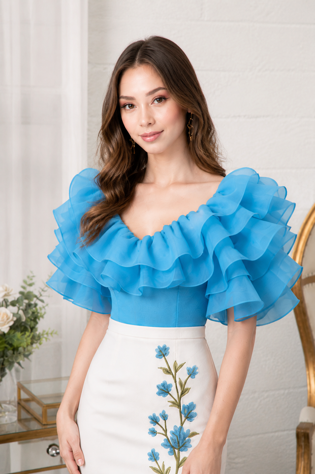 Organza Ruffle Top with Floral Skirt