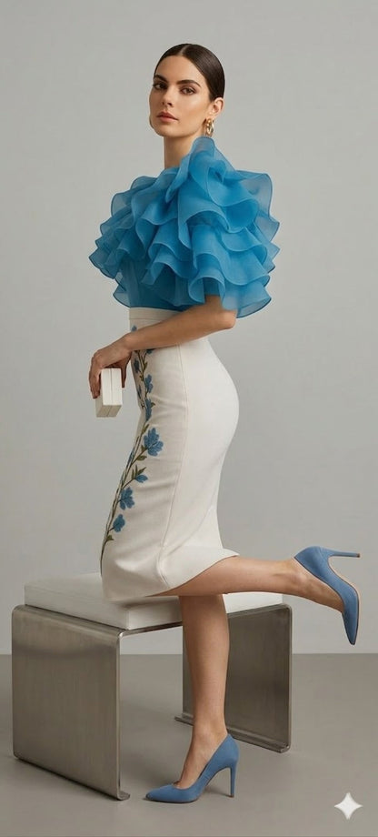 Organza Ruffle Top with Floral Skirt